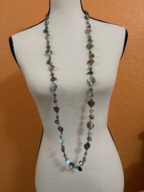 Lia Sophia Iridescent Shell and Turquoise Bead Long Necklace
